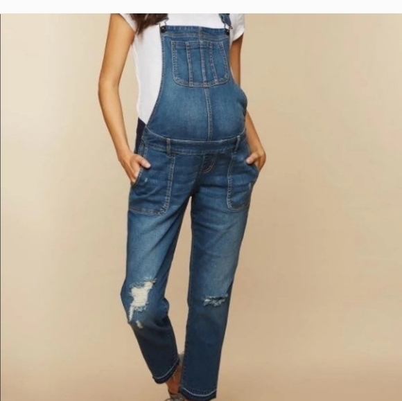 Indigo Blue NWT Size XS Blue motherhood Maternity overalls distre… - Picture 5 of 16